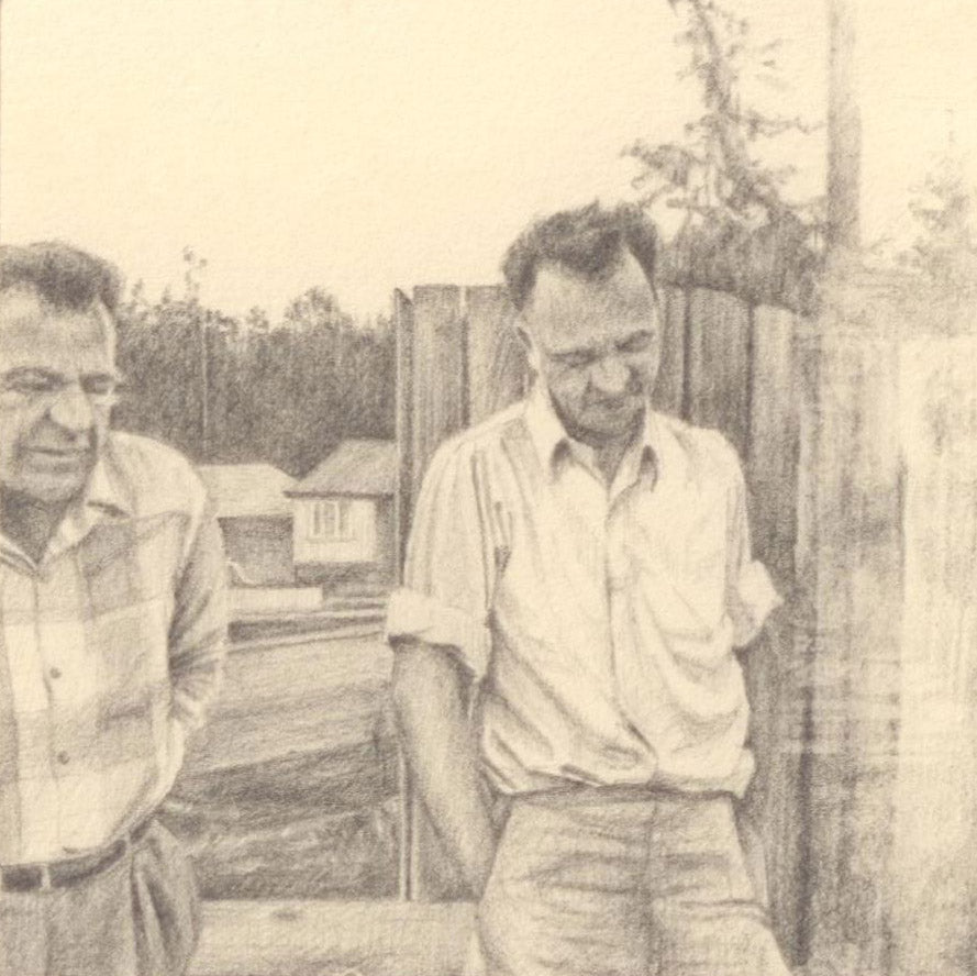 Two Men in Front of a Fence